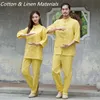 Blanco Azul Amarillo Trajes de yoga Chaqueta + pantalones Ropa de lino de algodón unisex Ropa de verano Kungfu Wushu Taiji Lino Chándales de media manga