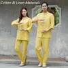 Blanc Bleu Jaune Yoga Costumes Veste + pantalon Unisexe Coton Lin Vêtements D'été Kungfu Vêtements Wushu Taiji Flax Demi Manches Survêtements