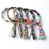 Women Tassels Bracelets PU Leather Party Wrap Key Ring Party Leopard Lily Print Key chain Wristband Sunflower Drip Oil Circle Bangle Wristlet Keyring for Girls