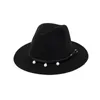 Cappelli Fedora in feltro di lana classico alla moda Nastro nero decorato con perle 12 colori Cappello derby Panama Jazz Trilby da donna