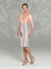 A-Line Mother Gown med Outsuit Satin Handgjorda Flower Jewel 3/4 Långärmad Mor av bruden Klänningar Knä-längd Formell Party Dress