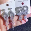 New S925 silver needle long earring copper micro inlay color temperament fashion earrings earrings pendant female mixed batch