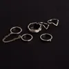 Partihandel - Ornament Smycken Diamant Leaves Leaf V Formad Ring Joint Fingerless Finger Ring Chain 6pcs / Set