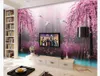 Aangepaste 3D Zijde Foto Muurschilderingen Wallpaper HD Dream Wonderland Perzik Blossom Crane 3D TV achtergrond Muurschildering