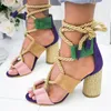 Sandals Women Lace Up Summer Shoes Woman Heels Pointed Fish Mouth Gladiator Pumps Rope High