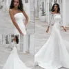 Bez ramiączek Satin Syrenka Suknie Ślubne Suknie Ślubne 2019 Koronka Appliqued Beach Suknia Ślubna z Jacket Robes de Mariée