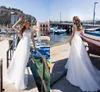 Lussanobridal Beach Bröllopsklänningar Bateau Neck Ärmlös Lace Bridal Gowns Backless Boho Plus Storlek Bröllopsklänning Vestido de Novia