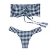 Strapless Checkered Shirred Bikini Smocked Bandeau Bathing Suits Sexy Thong Designeri Swimwear Women Swimsuit Free Shipping