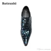 İtalya Stil Erkekler Ayakkabı Lüks El Yapımı Hakiki Deri Ayakkabı Erkekler Sivri Burun Dantel-up Mavi Kafatasları Deri Zapatos Parti Elbise Ayakkabı 6.5 cm Topuk