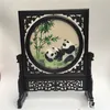 Free DHL Vintage Chinese Room Desk Decor Accessories Crafts Handmade Silk Embroidery Patterns Works Ebony Wood Frame Table Ornaments