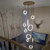 Contemporary Wood LED Chandelier Lighting Acrylic Rings Led Droplighs Stair Lighting 3/5/6/7/10 Rings Indoor Lighting Fixture