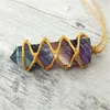 10Pc 35-45mm Natural Rainbow Fluorite Prism Crystal Point Pendant Wrap Braided Macrame Necklace Men Women Energy Adjustable Necklace Jewelry