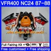 Ciało dla Honda RVF400R VFR400 R NC24 V4 RVF400RR VFR400R 87 88 267HM.13 RVF VFR 400 R VFR400RR VFR 400R 1987 1988 Wording Green Srebrny Kit