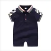 Retail Baby Merk Kleding Zomer Korte Mouw Rompertjes Peuter Katoen Jumpsuits Baby Turn-down Kraag Onesies Pasgeboren Een Stuk 0-24Months