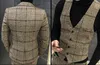 3ピースメン039Sスーツコートパンツデザインロイヤルブルーメンズスーツ秋の冬の太いスリムフィットの格子縞のウェディングドレスタキシード7287153