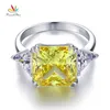 Peacock Star Solid 925 Sterling Silver Three-Stone Luxury Ring 8 Carat Yellow Canary Created Diamante CFR8157 C18122501