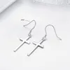 Mode-solid 925 Sterling Silver Cross Drop Dangle Hook Earrings for Women Girls Jewelry Gift Pendientes Aros Oorbellen Orecchin206V