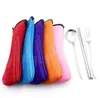 Hoge Kwaliteit Eco-vriendelijke Outdoor Draagbare Lunch Rvs Chopsticks Lepel Vork Servies Reizen Bestel Sets Bag Kussenspakket