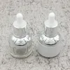 30ml 유리 혈청 병 진주 흰색 투명 화장품 에센셜 오일 포장 플라스틱 플러그와 함께 dropper 병