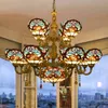Lampadario Tiffany in stile europeo Lampade in vetro colorato Lampada a sospensione multitesta per soggiorno Bar Caffetteria Ristorante