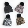Leopard Baby Winterhut für Mädchen Pompon gestrickt Kinder Hut für Jungen Hüte elastische warme Baby Beanie Cap 1-5Y285V