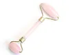 Natural Tumbled Chakra Rose Quartz Carved Reiki Crystal Healing Gua Sha Beauty Roller Facial Massor Stick with Alloy Gold-Plated 111