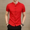2019 Yaz Yeni Erkekler Gömlek Moda Çin Tarzı Keten Slim Fit Rahat Kısa Kollu Gömlek Camisa Sosyal İş Elbiseleri Gömlek