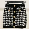 Premium New Style Top Quality Original Design Women's Classic Houndstooth Skirt Metal Buckles Bright silk Tweed High waist Skirt