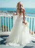 Элегантное сексуальное платье трапециевидного цвета цвета слоновой кости с кружевными аппликациями, летние пляжные длинные свадебные платья, свадебные платья из тюля на бретельках с вырезом es