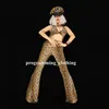 La chanteuse de danse de salon Y20 porte un bikini Leopard flares costume de scène femme combinaison effectuer robe tenue dj femmes vêtir disco wea3112