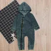 Ins baby rompertjes rits denim hooded jumpsuits lange mouwen baby meisje bodysuits pasgeboren baby outfits kleding in zwart blauw BT4275