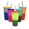 Plastic Temperature Change Color Cups Colorful Cold Water Color Changing Coffee Cup Mug Water Bottles With Straws ZZA2057 200Pcs