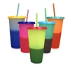 Skinny Tumblers Température en plastique Changement de couleur Tasses colorées Tasse de café d'eau froide Tasse de bière Bouteilles d'eau avec pailles 5 couleurs ZZA845