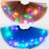 Multicolorido bonito miúdos levou vestido com luzes estrela lantejoula tutu saia inchado luminoso vestidos para desempenho e festa 20pcs