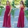 Sexy Halter Goedkope Chiffon Bruidsmeisje Kant Applique Ruches Boho Lange Land Bruiloft Gast Jurk Bruidsmeisje Jurken Tuin Op maat es