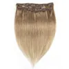 Kisshair 7 조각 클립 헤어 확장 #8 Ash 금발 색상 Remy Indian Brazilian Human Hair Weave 100g 110g