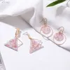 Fashion-Sterling Silver Pin Moda Geometrica Acrilico Metallo Doppio Triangolo Orecchini Pendenti Rotondi Per Le Donne Pink Party Brincos