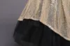 2019 Gold Sequins High Low Designer Детские платья Формальные Цветочные Девушки Платье Древетный Без Рукавов Большой Лук Sash Black Tulle Pageant Ball Prit