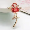 Crystal Red Rose Pins Rhinestone Flower Brooch Women Clothing Accessories Cute Women Wedding