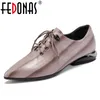 Fedonas Summer Généhes en cuir Pumps 2019 Nouvelle mode pointu à bout pointilleux Chaussures couleurs femme à lacets peu profonds