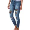 LAAMEI Donna Plus Size Jeans skinny a vita alta Patchwork leopardato solido Fori a costine irregolari Pantaloni a matita Pantaloni slim elasticizzati