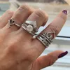 US Warehouse Boho Style Finger Ring Set - Gold Silver Retro Shell-Shaped Joint Knuckle Nail Statement Ring Set for Women Girls