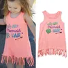 Kinderen meisjes jurken brief prinses jurk kwastjes kids strand jurken mouwloze meisjes outfits zomer kinderkleding roze kleuren DHW2845