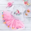 ins Bébé Fille Imprimer Licorne Princesse Tutu Jupes 0-24 mois Nouveau-né Designer Romper Robe Robe Coton Barboteuses + Jupe Tutu + Bandeau = 3PCS / Set