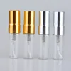 200st/lot 2ML 2,5ml 3ML Resepåfyllningsbar parfymflaska i glas med UV-spruta Kosmetisk Pump Spray Atomizer Silver Svart Guld Cap F403