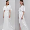 Cheap White Wedding Robes V-neck Ruffle Satin Bathrobes Pajamas Sleepwear Custom Made Ankle-length Night Gown For Women Hot Sell