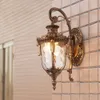 European Style Outdoor Balcony Garden Waterproof Down Wall Lamp garden Glass Stone Villa Bronze Classic Light