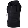 Mens med Pocket Zip Hooded Sport Running Vest Male Basketboll Fotboll Ärmlös Jackor Fitness Gym Träning Toppar Yoga Jogging