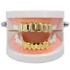 Nya 18K äkta guldpläterade Punk Hip Hop Tänder Grillz Dental Mouth Fang Grills Upp Botten Tand Keps Cosplay Party Rapper Smycken Presenter