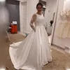 2020 Simple Satin A Line Wedding Dresses Lace Long Sleeves Floor Length Dress Bridal Formal Gown Plus Size Vestido De Noiva